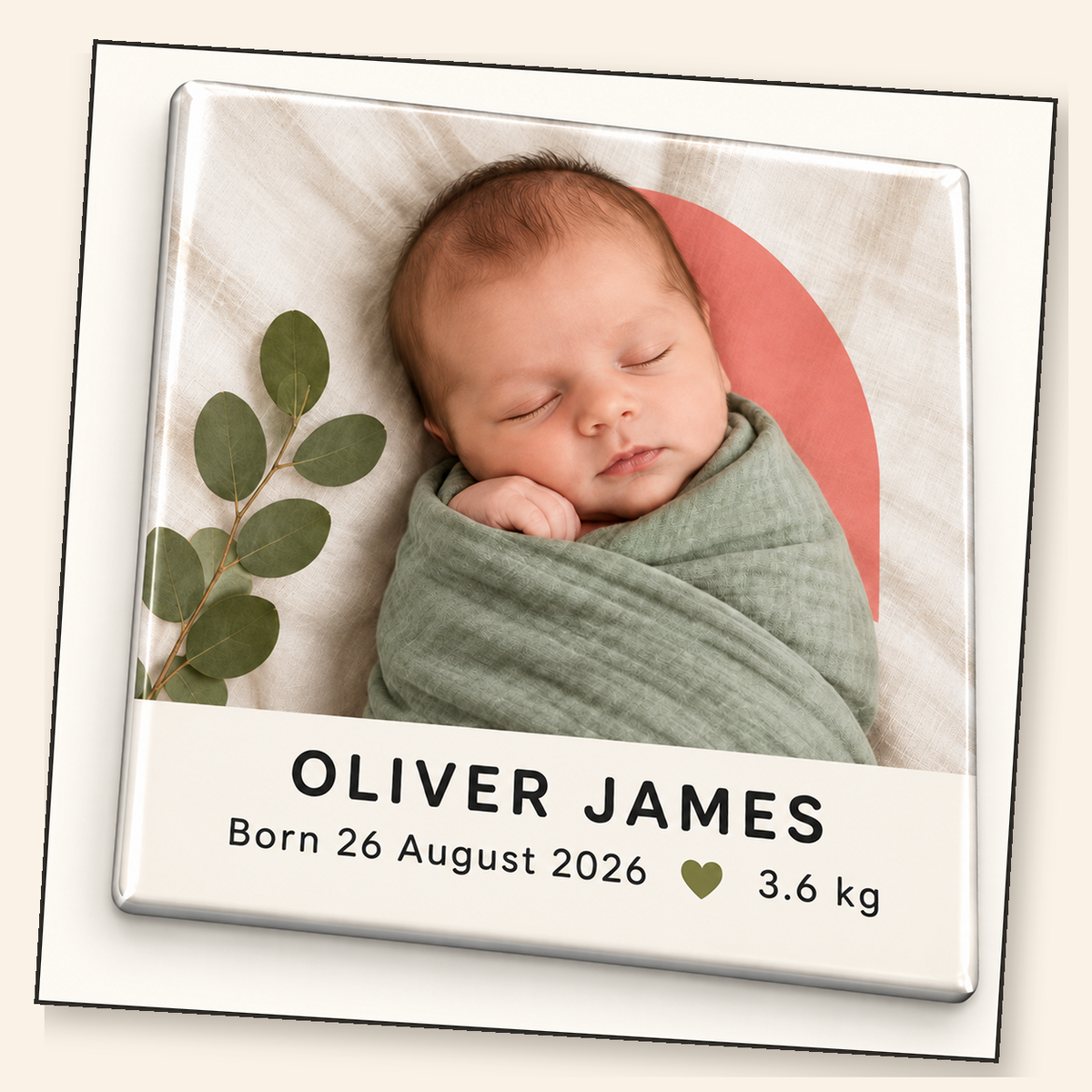 Baby announcement magnet mockup — Oliver James example